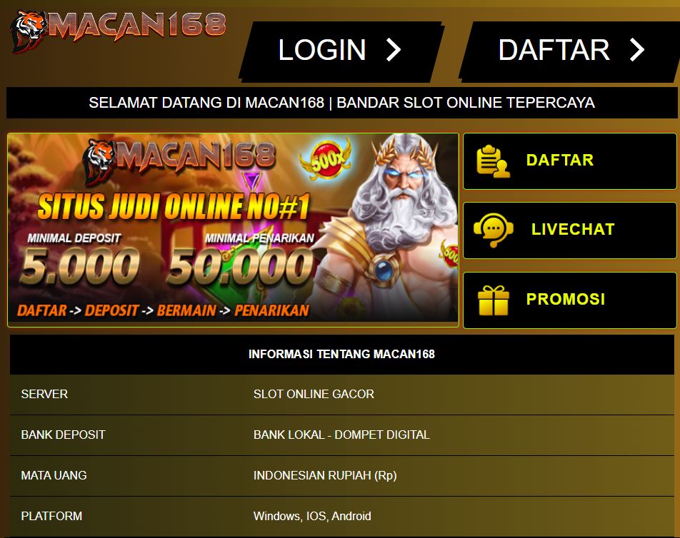 Bocoran Game Slot Online Macan168 Paling dipercaya Mudah Jackpot